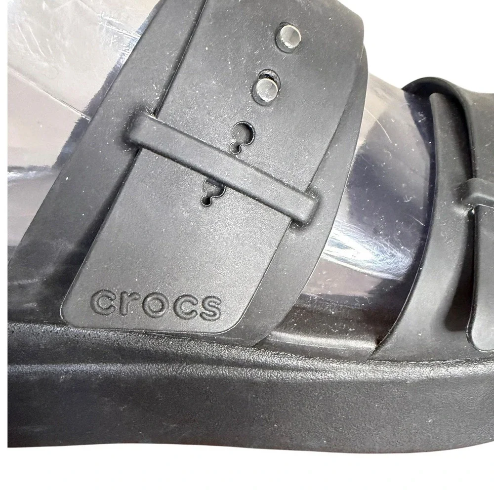 NWOB Crocs Black Brooklyn Buckle Low Wedge Sandals Platform Women's Size 7